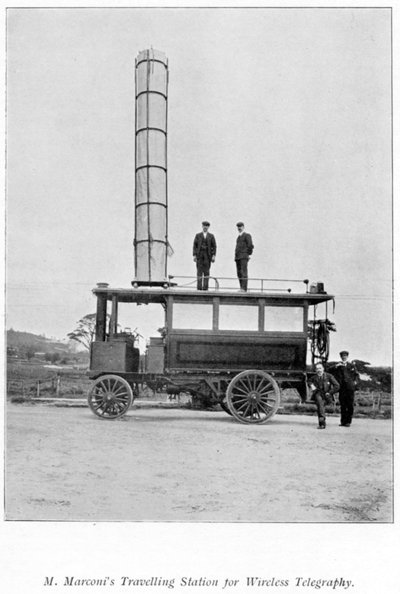 Estación de radio móvil utilizada por Marconi, 1900 de Unbekannt