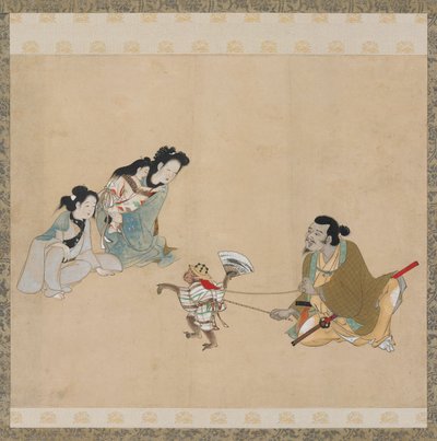 Entrenador de monos y mono realizando una danza, período Edo, finales del siglo XVII de Unbekannt