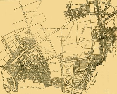 Moorfields y su vecindario De un mapa de alrededor de 1720, c1872 de Unbekannt