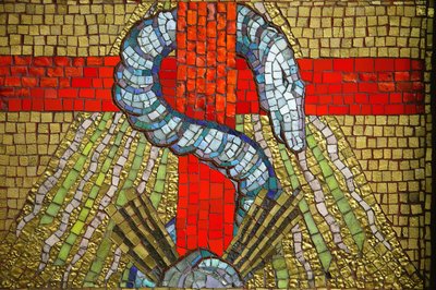 Mosaico. Iglesia de San Blas. La serpiente Vichy Francia de Unbekannt