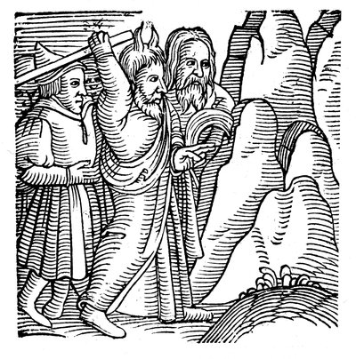 Moisés golpeando la roca en el desierto y produciendo agua, 1557 de Unbekannt