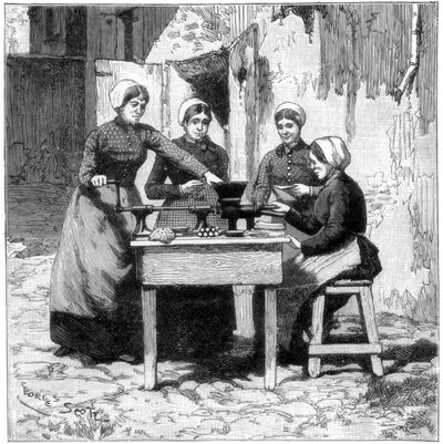 Moldeando cartuchos de goma explosiva, Isleten, cerca de Fluelen, Suiza, 1893 de Unbekannt