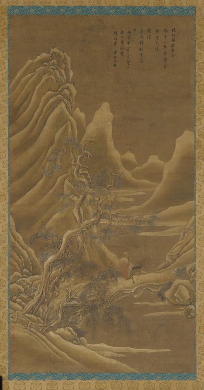 Montañas, un río y pinos - un hombre en un burro, dinastía Qing, siglo XVII de Unbekannt