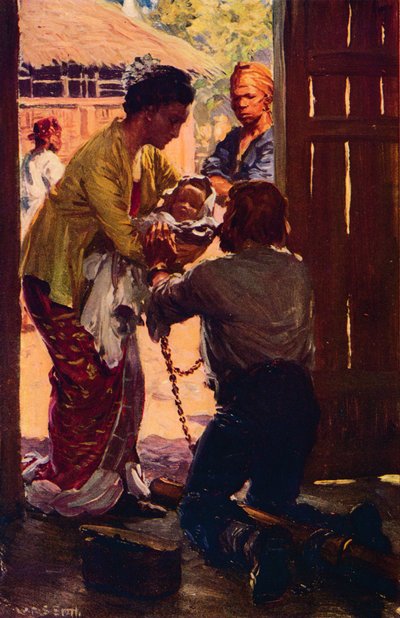 La Sra. Judson lleva a su hijo a su esposo encadenado, c1912 de Unbekannt