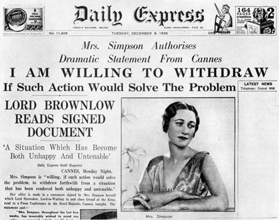 La Sra. Simpson ofrece retirarse, 8 de diciembre de 1936 de Unbekannt