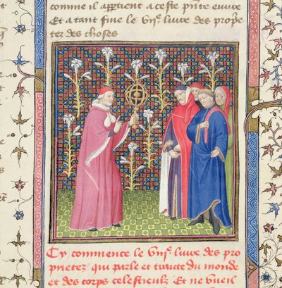 Ms 251 f.135r Cinco hombres, uno sosteniendo una esfera armilar, de 