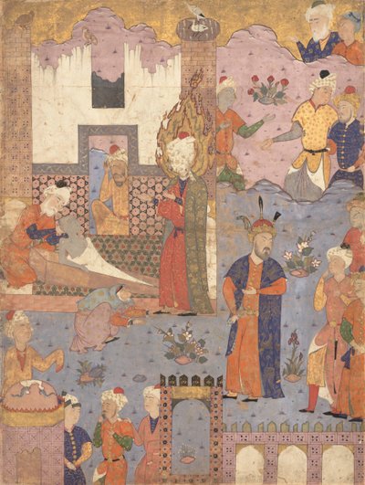 Muhammad revive al niño enfermo, Folio de un libro de presagios Falnama de Ja