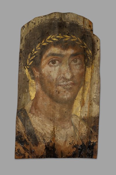 Retrato de momia de un hombre con una corona de laurel, Fayum, principios a mediados del siglo II de Unbekannt