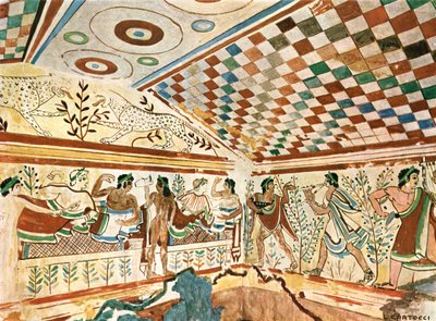 Pintura mural en la Tumba de los Leopardos en Tarquinia, Italia de Unbekannt