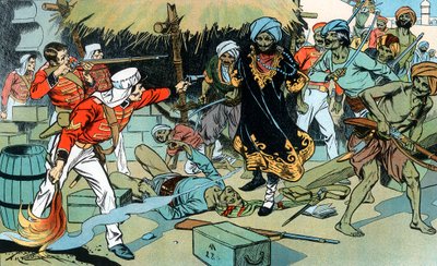 Amotinados atacando el almacén en Delhi, Motín Indio, 11 de mayo de 1857 c1900 de Unbekannt