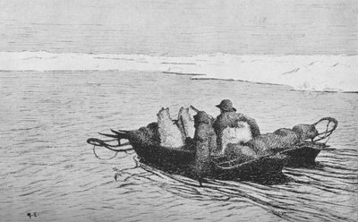 Nansen y Johansen cruzando una grieta en el hielo, 1896, 1928 de Unbekannt