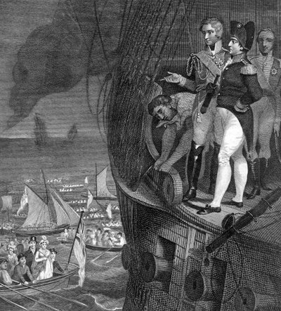 Napoleón Bonaparte 1721-1818 a bordo del Belerophon frente a la costa de Plymouth, siglo XIX de Unbekannt
