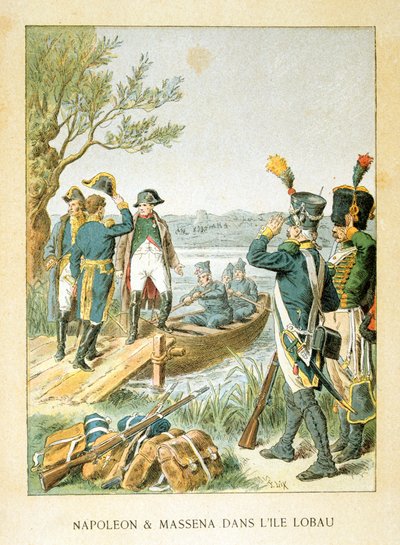 Napoleón y Massena en la Isla de Lobau, mayo 1809, siglo XIX de Unbekannt