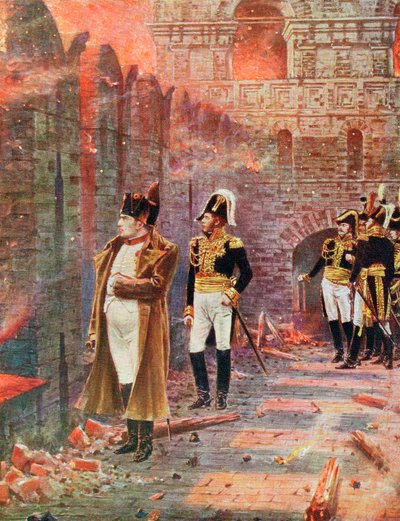 Napoleón y su estado mayor observando el incendio de Moscú, 1812 finales del siglo XIX de Unbekannt