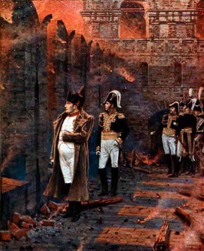 Napoleón y su estado mayor observando el incendio de Moscú, 1812, finales del siglo XIX de Unbekannt