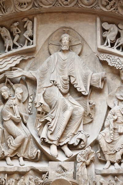 Museo Nacional de Monumentos Franceses. Basílica de Sainte Marie Madeleine, Vezelay. Fachada occidental. Cristo en Gloria. Molde. Primer plano, París, Francia de Unbekannt