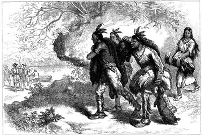Nativos americanos llevando pieles de castor a comerciantes europeos, siglo XVII c1880 de Unbekannt
