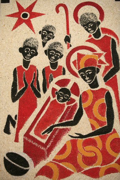 Natividad, fresco de la iglesia de la abadía de Keur Moussa, diseñado y pintado en 1963 por Dom Georges Saget, Keur Moussa, Senegal de Unbekannt