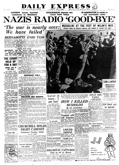 Nazis Radio Good-bye, portada del Daily Express, 1 de mayo de 1945 de Unbekannt