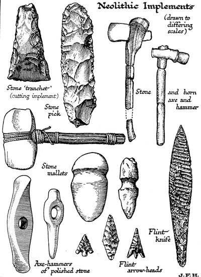 Implementos neolíticos de piedra, pedernal y cuerno, c. 1890 de Unbekannt
