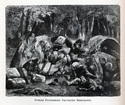 Nobles saqueando comerciantes viajeros, 1882 de Unbekannt