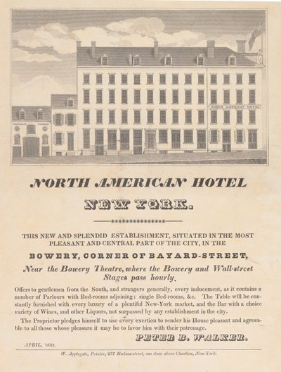 Hotel de América del Norte, Nueva York, abril de 1832 de Unbekannt