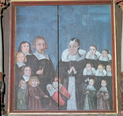 Pintura noruega mostrando una familia con catorce hijos, siglo XVII de Unbekannt
