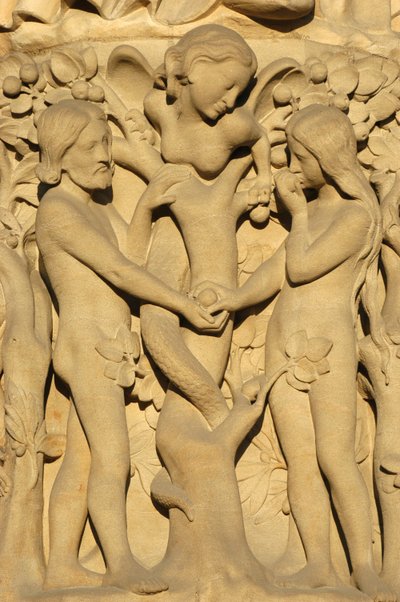 Catedral de Notre Dame de París, escultura: Adán y Eva, París, Francia de Unbekannt