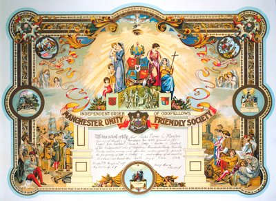 Certificado de titulares de oficina de la Logia Femenina de la Sociedad de Amistad de la Unidad de Manchester, 1929 de Unbekannt