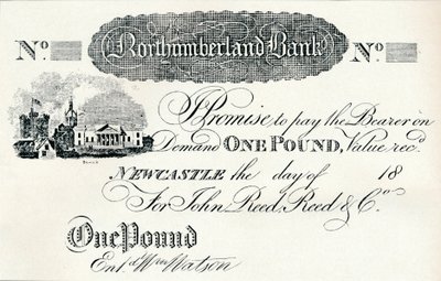 Billete de una libra ejecutado para el Banco de Northumberland, c1820 de Unbekannt