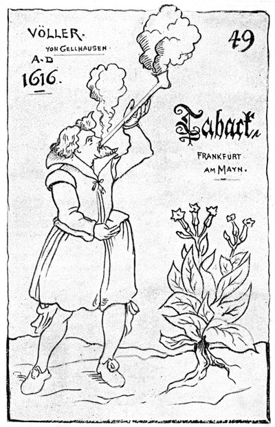 Una de las primeras ilustraciones de fumar, 1616 de Unbekannt