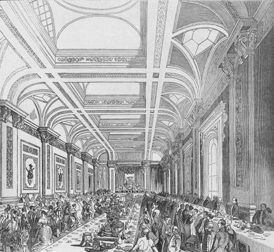 Apertura del Tercer Royal Exchange, 1844. Banquete en la Sala de Suscripción, 1928 de Unbekannt