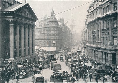 Fuera de la Mansion House, Ciudad de Londres, 9 AM, c1901 de Unbekannt