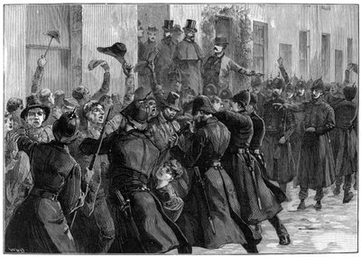Fuera de la Oficina Nacional de Alquileres después del arresto de OBrien y Dillon, Loughrea, Irlanda, 1887 de Unbekannt