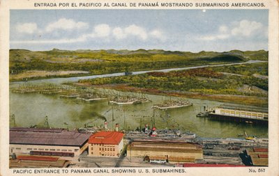 Entrada del Pacífico al Canal de Panamá mostrando submarinos de EE.UU., c. 1920s de Unbekannt