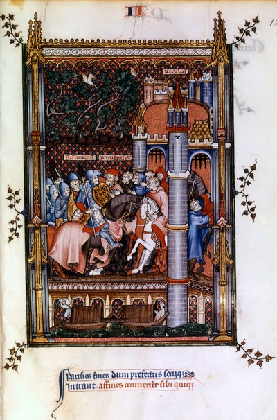 Sacerdotes paganos dan la bienvenida a Sisinnius en las puertas de París, 1317 de Unbekannt