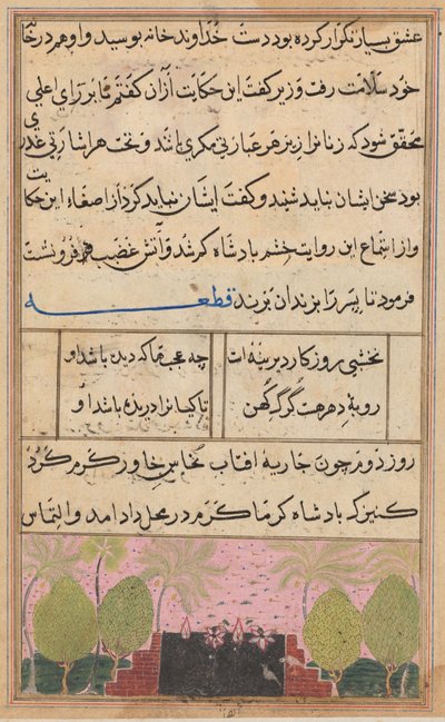 Página de Cuentos de un loro Tuti-nama: Octava noche: Paisaje con un loto, c. 1560 de Unbekannt