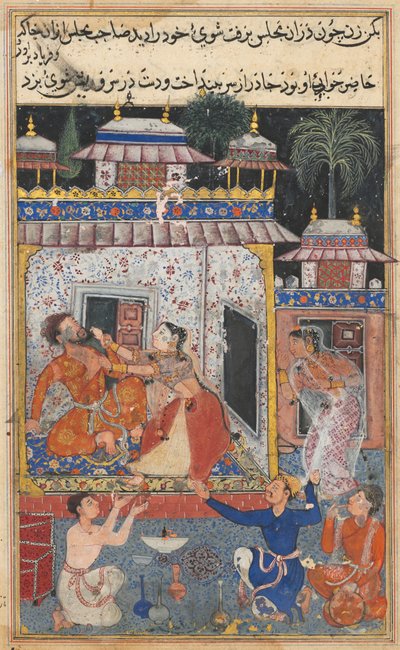 Página de Cuentos de un Loro Tuti-nama: Octava noche: La esposa engañosa ataca, c. 1560 de Unbekannt
