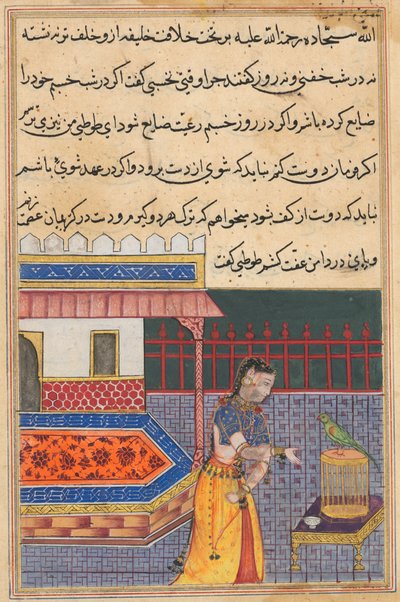 Página de Cuentos de un loro Tuti-nama: Cuadragésima primera noche: El loro se dirige a Khujasta..., c. 156 de Unbekannt