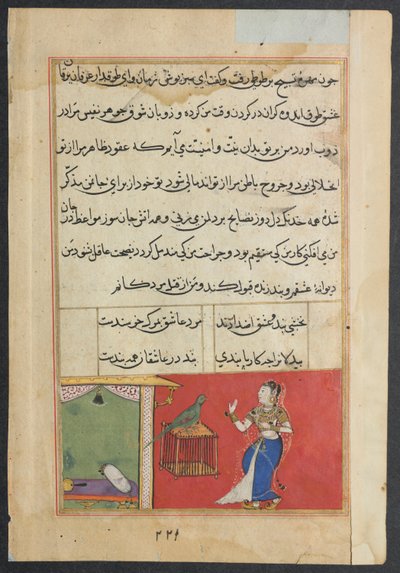 Página de Cuentos de un loro Tuti-nama: Cuadragésima séptima noche: El loro se dirige a Khujasta..., c156 de Unbekannt