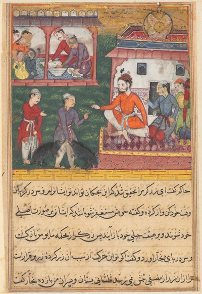 Página de Cuentos de un loro Tuti-nama: Tercera noche: El orfebre juzgado, los cachorros de oso..., c. 156 de Unbekannt