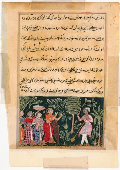Página de Cuentos de un loro Tuti-nama: Duodécima noche: La hija del comerciante..., c. 1560 de Unbekannt