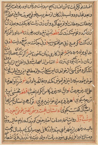 Página de Cuentos de un loro Tuti-nama: página de texto, c. 1560 de Unbekannt