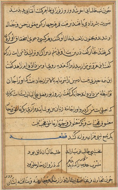 Página de Cuentos de un loro Tuti-nama: página de texto, c. 1560 de Unbekannt