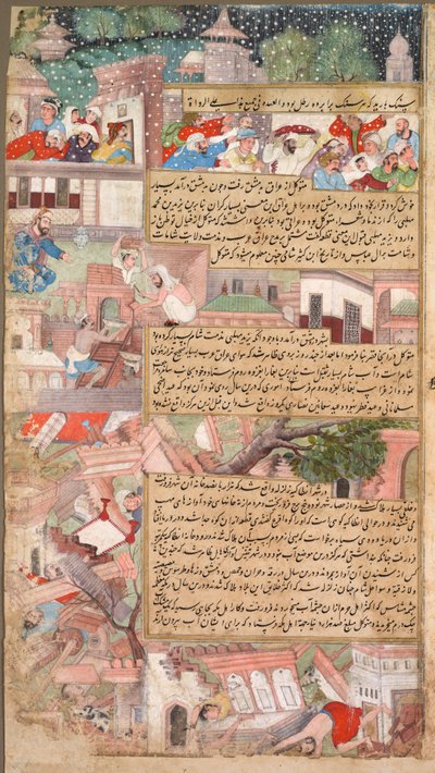 Página de desastres, de la Historia de los Mil [Años] Tarikh-i Alfi, c. 1595 de Unbekannt
