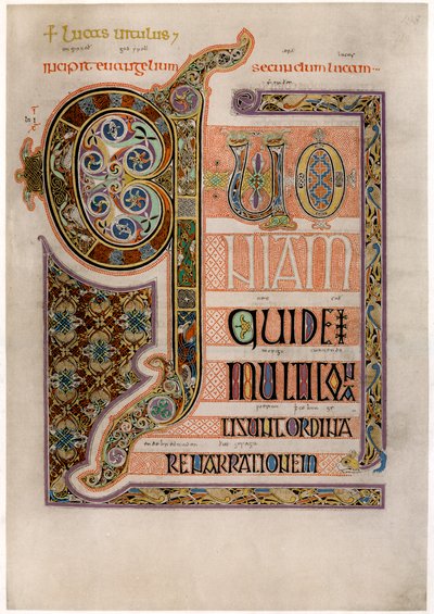Página de texto iluminado del Evangelio de San Lucas, c700 de Unbekannt