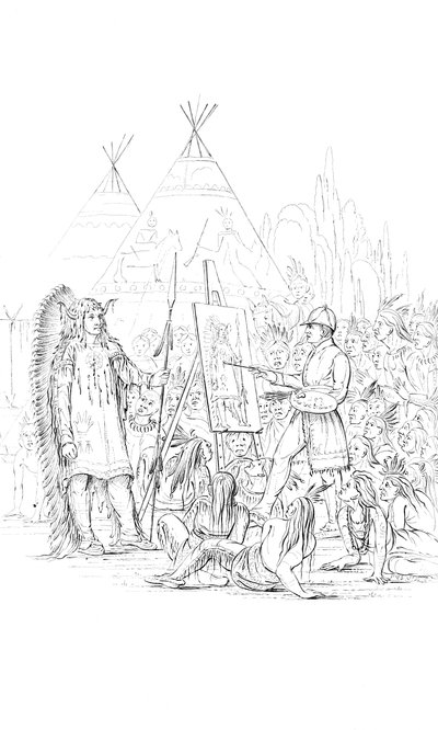 Pintando un retrato de un nativo americano, 1841 de Unbekannt