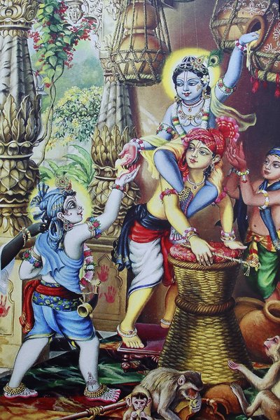 Pintura que representa al dios hindú Krishna de niño jugando con sus hermanos. India de Unbekannt