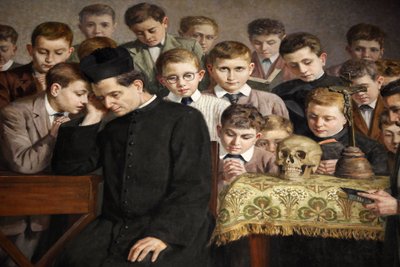 Pintura que representa la vida de Don Bosco en el Santuario de María Auxiliadora, Valdocco, Turín, Italia de Unbekannt