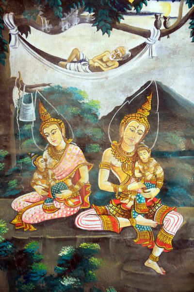 Pintura que representa la historia de la vida de Buda Shakyamuni. Wat Naxai. Vientián. Laos de Unbekannt